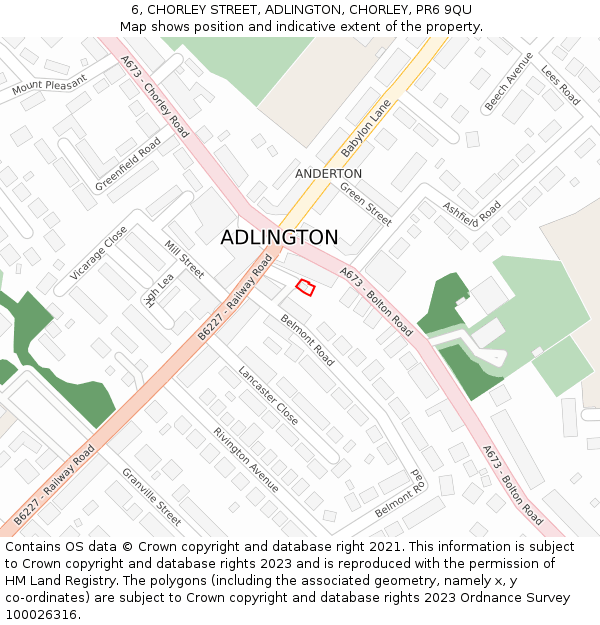 6, CHORLEY STREET, ADLINGTON, CHORLEY, PR6 9QU: Location map and indicative extent of plot