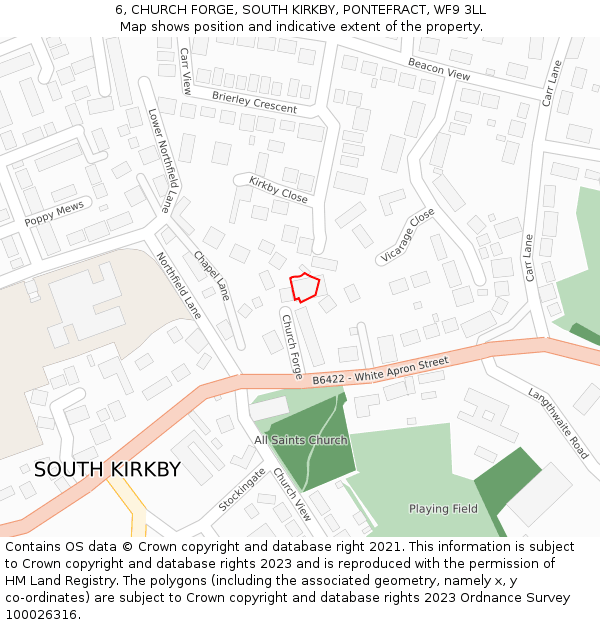 6, CHURCH FORGE, SOUTH KIRKBY, PONTEFRACT, WF9 3LL: Location map and indicative extent of plot