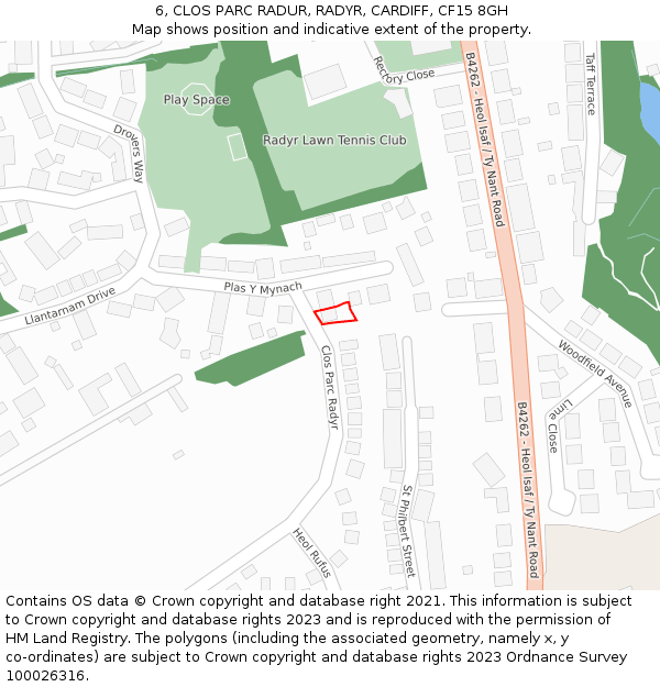 6, CLOS PARC RADUR, RADYR, CARDIFF, CF15 8GH: Location map and indicative extent of plot