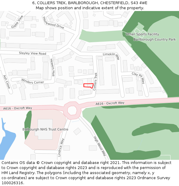 6, COLLIERS TREK, BARLBOROUGH, CHESTERFIELD, S43 4WE: Location map and indicative extent of plot