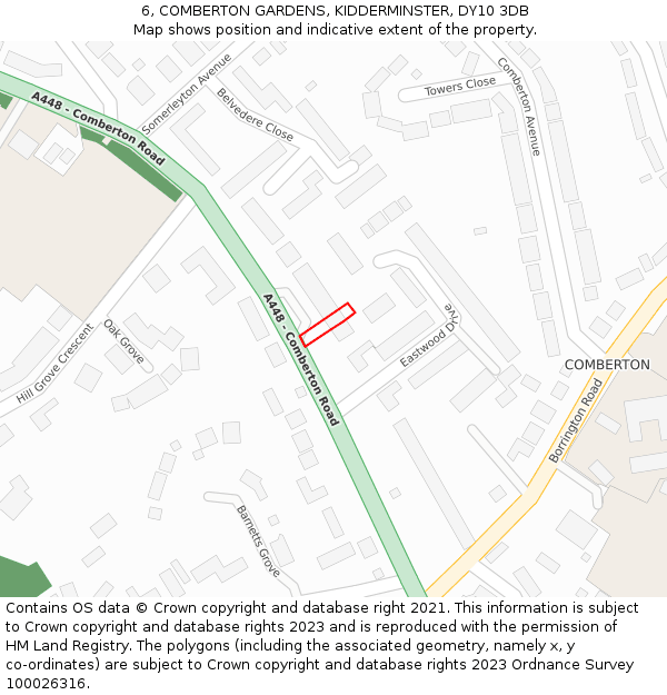 6, COMBERTON GARDENS, KIDDERMINSTER, DY10 3DB: Location map and indicative extent of plot