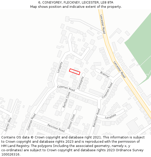 6, CONEYGREY, FLECKNEY, LEICESTER, LE8 8TA: Location map and indicative extent of plot