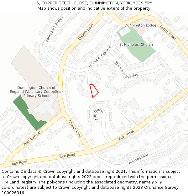 6, COPPER BEECH CLOSE, DUNNINGTON, YORK, YO19 5PY: Location map and indicative extent of plot