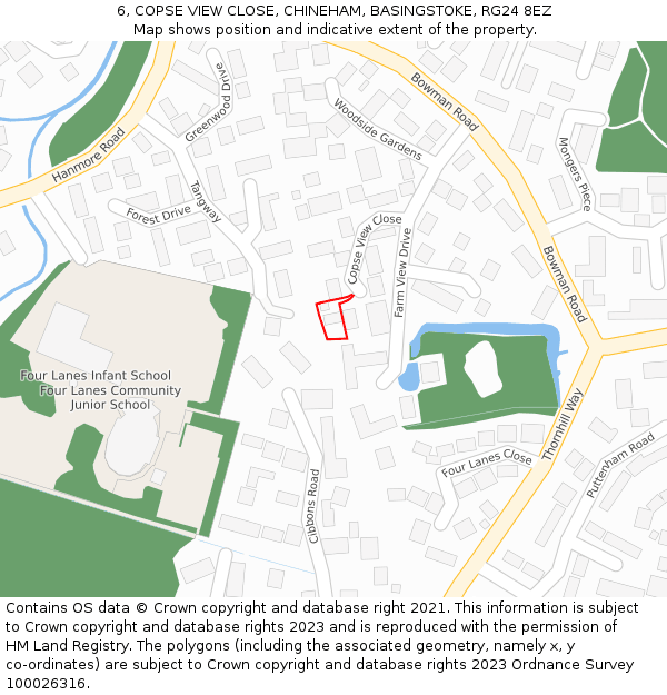 6, COPSE VIEW CLOSE, CHINEHAM, BASINGSTOKE, RG24 8EZ: Location map and indicative extent of plot