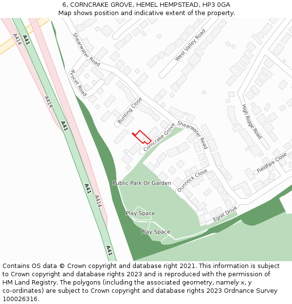 6, CORNCRAKE GROVE, HEMEL HEMPSTEAD, HP3 0GA: Location map and indicative extent of plot