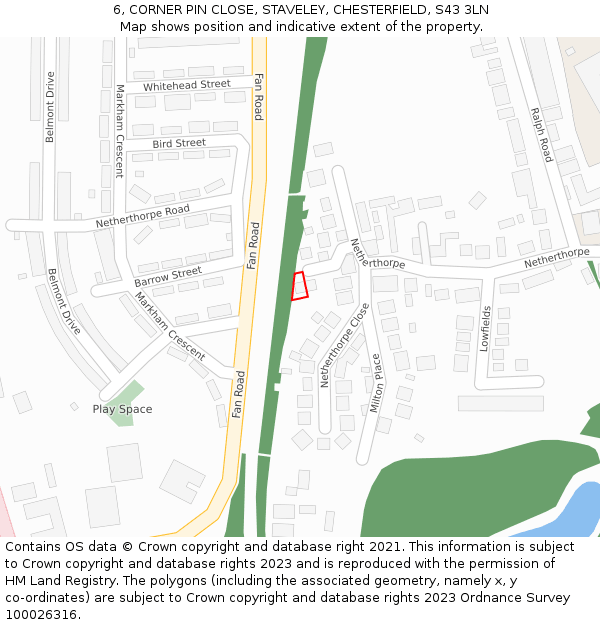 6, CORNER PIN CLOSE, STAVELEY, CHESTERFIELD, S43 3LN: Location map and indicative extent of plot