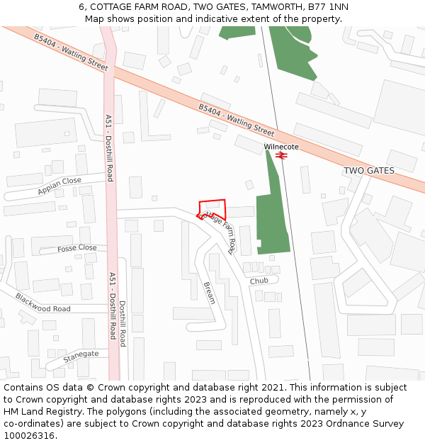 6, COTTAGE FARM ROAD, TWO GATES, TAMWORTH, B77 1NN: Location map and indicative extent of plot