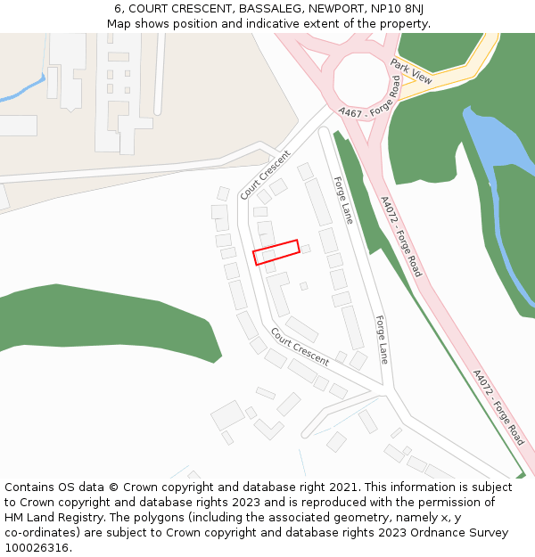 6, COURT CRESCENT, BASSALEG, NEWPORT, NP10 8NJ: Location map and indicative extent of plot