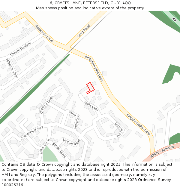 6, CRAFTS LANE, PETERSFIELD, GU31 4QQ: Location map and indicative extent of plot