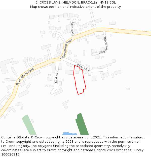 6, CROSS LANE, HELMDON, BRACKLEY, NN13 5QL: Location map and indicative extent of plot