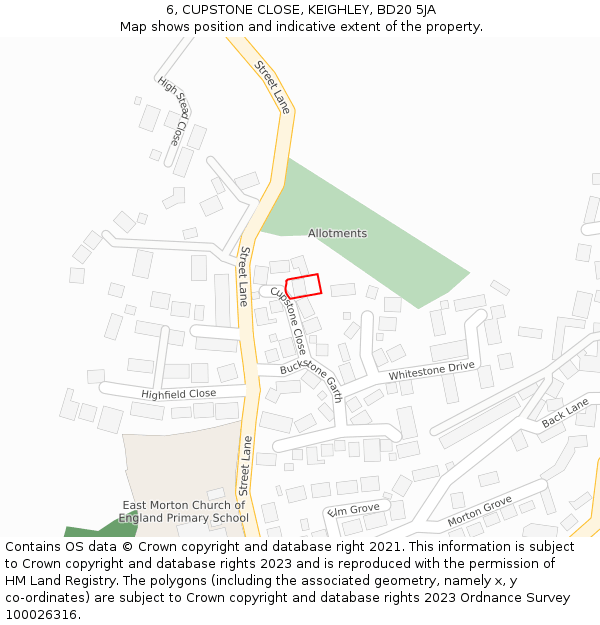 6, CUPSTONE CLOSE, KEIGHLEY, BD20 5JA: Location map and indicative extent of plot