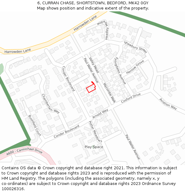 6, CURRAN CHASE, SHORTSTOWN, BEDFORD, MK42 0GY: Location map and indicative extent of plot