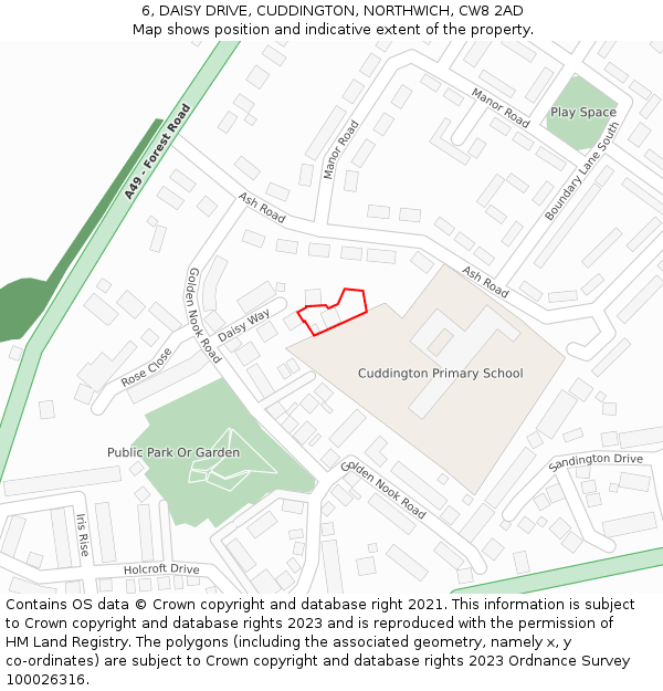 6, DAISY DRIVE, CUDDINGTON, NORTHWICH, CW8 2AD: Location map and indicative extent of plot