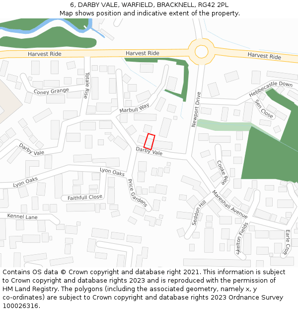 6, DARBY VALE, WARFIELD, BRACKNELL, RG42 2PL: Location map and indicative extent of plot