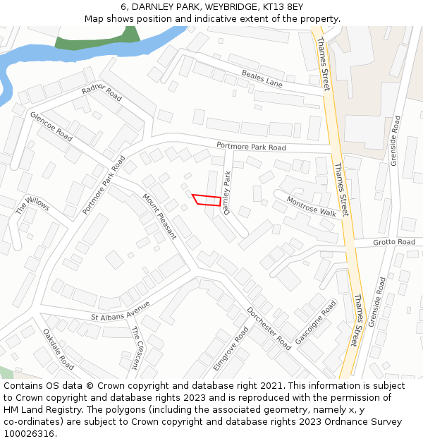 6, DARNLEY PARK, WEYBRIDGE, KT13 8EY: Location map and indicative extent of plot