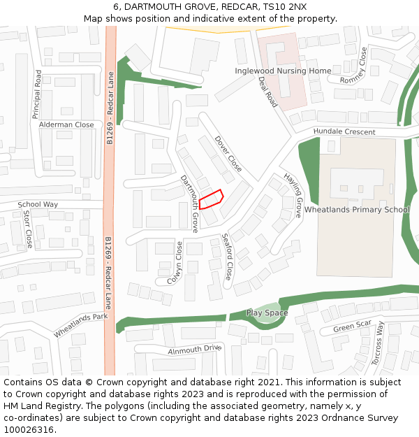 6, DARTMOUTH GROVE, REDCAR, TS10 2NX: Location map and indicative extent of plot