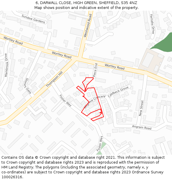 6, DARWALL CLOSE, HIGH GREEN, SHEFFIELD, S35 4NZ: Location map and indicative extent of plot