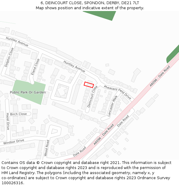 6, DEINCOURT CLOSE, SPONDON, DERBY, DE21 7LT: Location map and indicative extent of plot