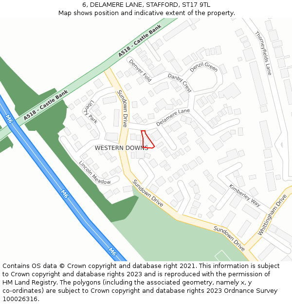 6, DELAMERE LANE, STAFFORD, ST17 9TL: Location map and indicative extent of plot