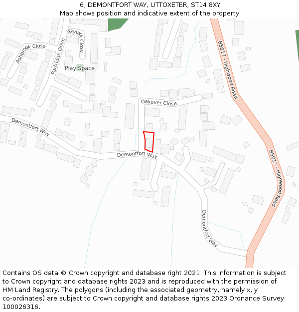 6, DEMONTFORT WAY, UTTOXETER, ST14 8XY: Location map and indicative extent of plot