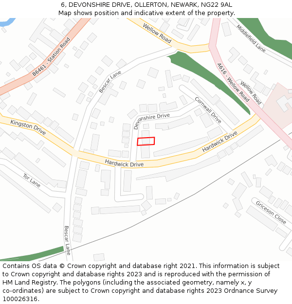 6, DEVONSHIRE DRIVE, OLLERTON, NEWARK, NG22 9AL: Location map and indicative extent of plot