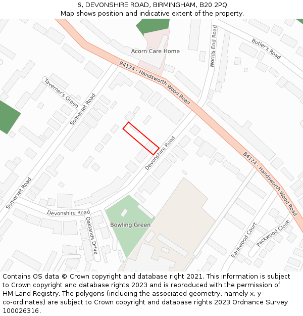 6, DEVONSHIRE ROAD, BIRMINGHAM, B20 2PQ: Location map and indicative extent of plot