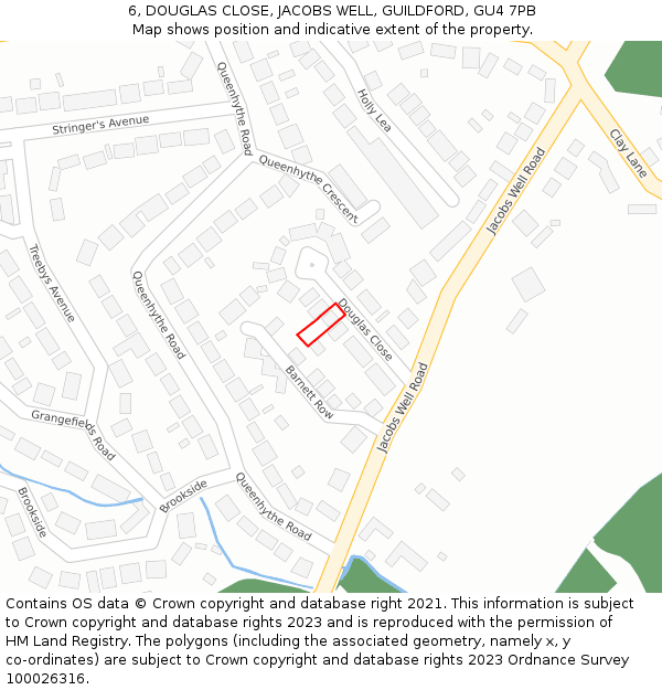 6, DOUGLAS CLOSE, JACOBS WELL, GUILDFORD, GU4 7PB: Location map and indicative extent of plot