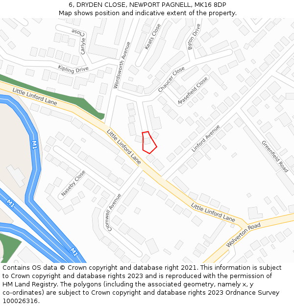 6, DRYDEN CLOSE, NEWPORT PAGNELL, MK16 8DP: Location map and indicative extent of plot