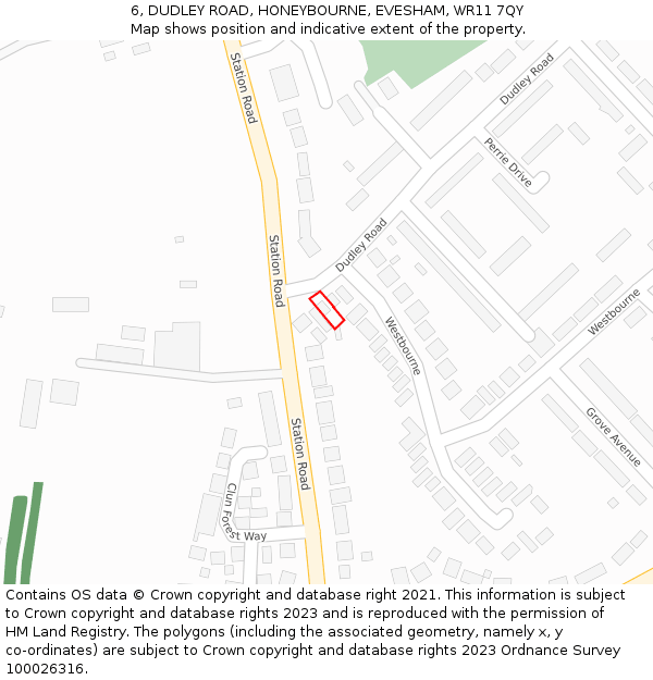 6, DUDLEY ROAD, HONEYBOURNE, EVESHAM, WR11 7QY: Location map and indicative extent of plot