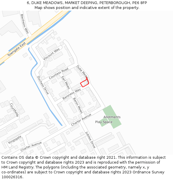 6, DUKE MEADOWS, MARKET DEEPING, PETERBOROUGH, PE6 8FP: Location map and indicative extent of plot