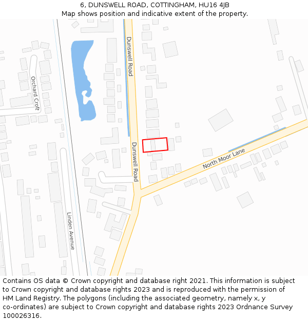 6, DUNSWELL ROAD, COTTINGHAM, HU16 4JB: Location map and indicative extent of plot