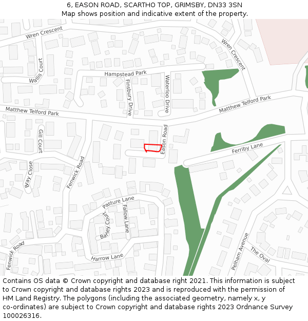 6, EASON ROAD, SCARTHO TOP, GRIMSBY, DN33 3SN: Location map and indicative extent of plot