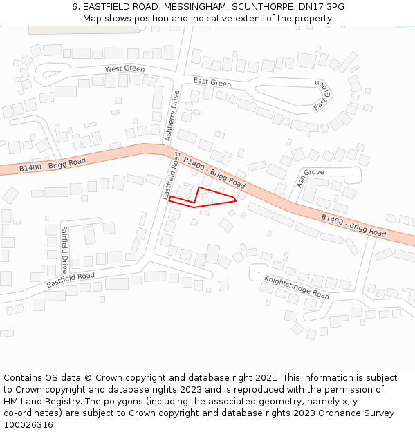 6, EASTFIELD ROAD, MESSINGHAM, SCUNTHORPE, DN17 3PG: Location map and indicative extent of plot