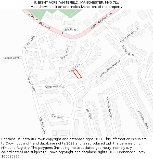 6, EIGHT ACRE, WHITEFIELD, MANCHESTER, M45 7LW: Location map and indicative extent of plot