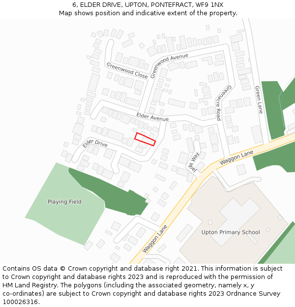 6, ELDER DRIVE, UPTON, PONTEFRACT, WF9 1NX: Location map and indicative extent of plot