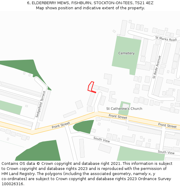 6, ELDERBERRY MEWS, FISHBURN, STOCKTON-ON-TEES, TS21 4EZ: Location map and indicative extent of plot