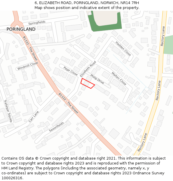 6, ELIZABETH ROAD, PORINGLAND, NORWICH, NR14 7RH: Location map and indicative extent of plot