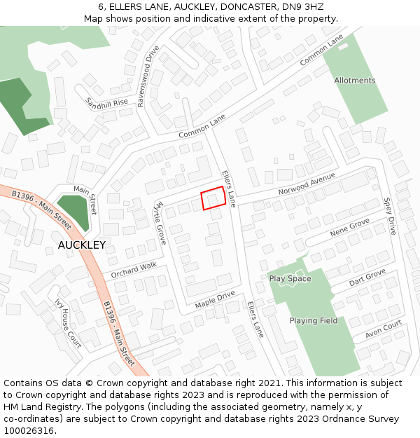 6, ELLERS LANE, AUCKLEY, DONCASTER, DN9 3HZ: Location map and indicative extent of plot