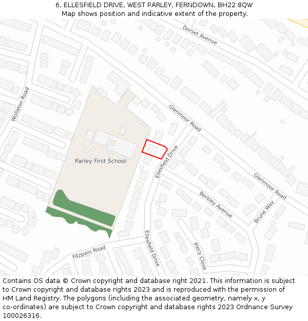 6, ELLESFIELD DRIVE, WEST PARLEY, FERNDOWN, BH22 8QW: Location map and indicative extent of plot