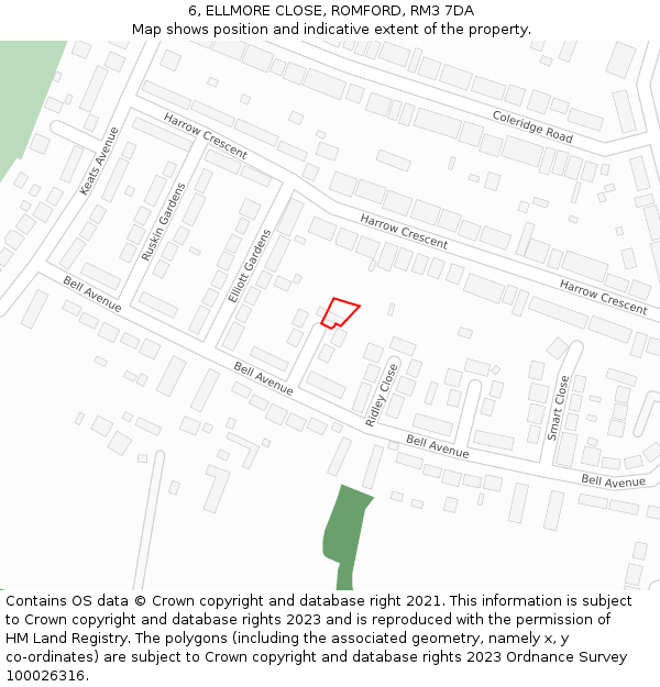 6, ELLMORE CLOSE, ROMFORD, RM3 7DA: Location map and indicative extent of plot