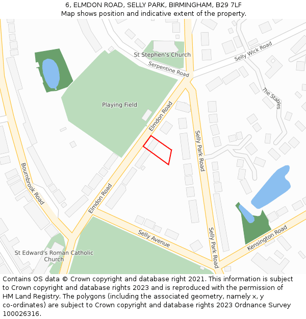 6, ELMDON ROAD, SELLY PARK, BIRMINGHAM, B29 7LF: Location map and indicative extent of plot