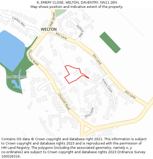 6, EMERY CLOSE, WELTON, DAVENTRY, NN11 2EN: Location map and indicative extent of plot