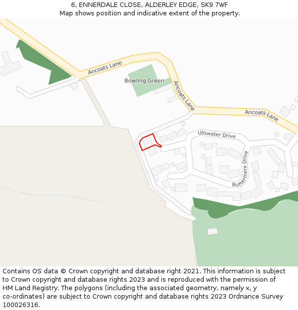 6, ENNERDALE CLOSE, ALDERLEY EDGE, SK9 7WF: Location map and indicative extent of plot