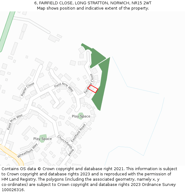 6, FAIRFIELD CLOSE, LONG STRATTON, NORWICH, NR15 2WT: Location map and indicative extent of plot