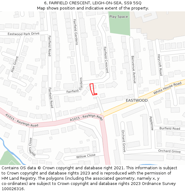 6, FAIRFIELD CRESCENT, LEIGH-ON-SEA, SS9 5SQ: Location map and indicative extent of plot