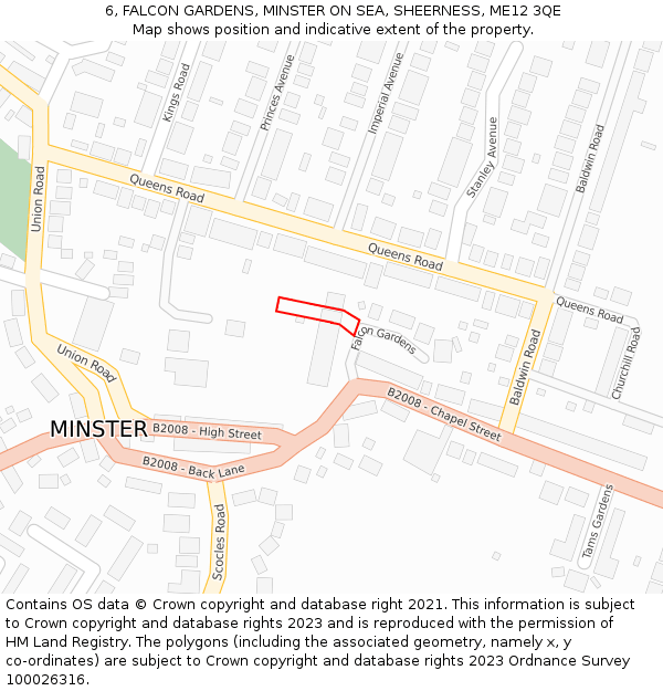 6, FALCON GARDENS, MINSTER ON SEA, SHEERNESS, ME12 3QE: Location map and indicative extent of plot