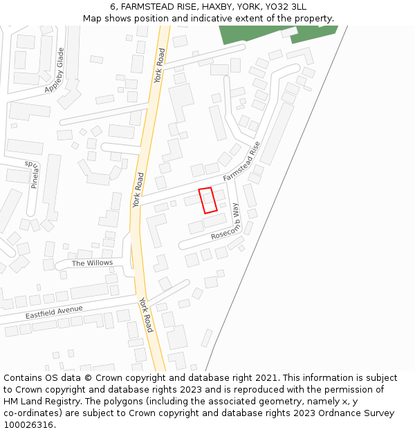 6, FARMSTEAD RISE, HAXBY, YORK, YO32 3LL: Location map and indicative extent of plot