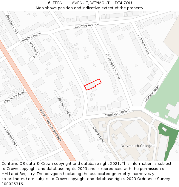 6, FERNHILL AVENUE, WEYMOUTH, DT4 7QU: Location map and indicative extent of plot