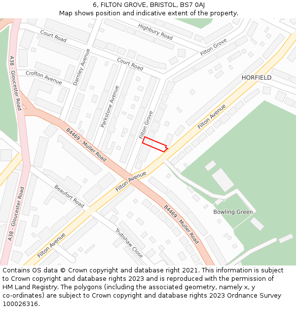 6, FILTON GROVE, BRISTOL, BS7 0AJ: Location map and indicative extent of plot