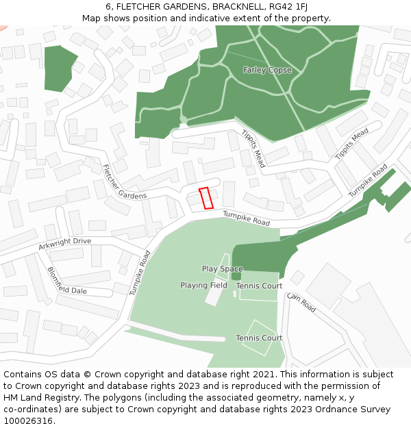 6, FLETCHER GARDENS, BRACKNELL, RG42 1FJ: Location map and indicative extent of plot